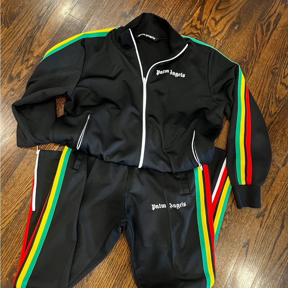 Palm Angels Black Tracksuit with Colorful Stripes